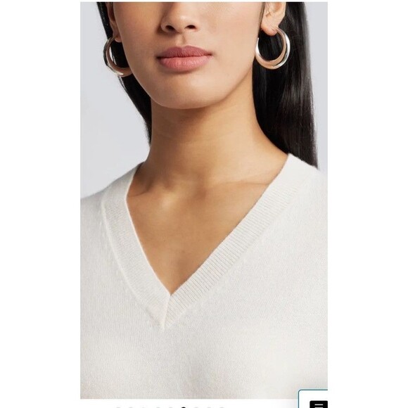 NWT Nordstrom Cashmere  V-Neck Sweater Large Ivory Light weight Summer - Picture 6 of 11